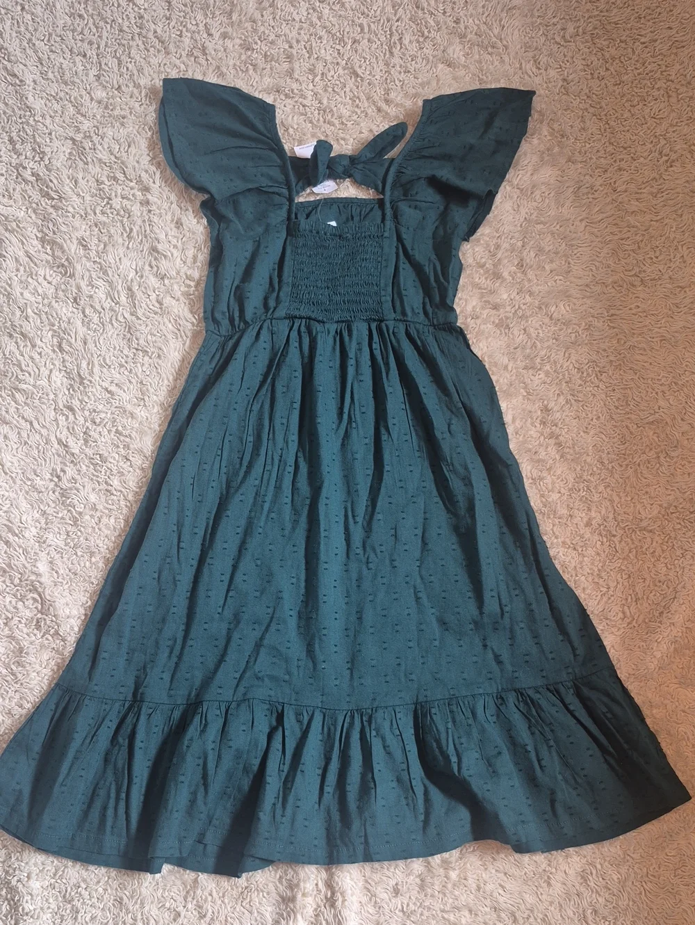 Old Navy Flutter Sleeve Clip Dot Fit+Flare Modest Dress 8 Smocked Ruffle Midi